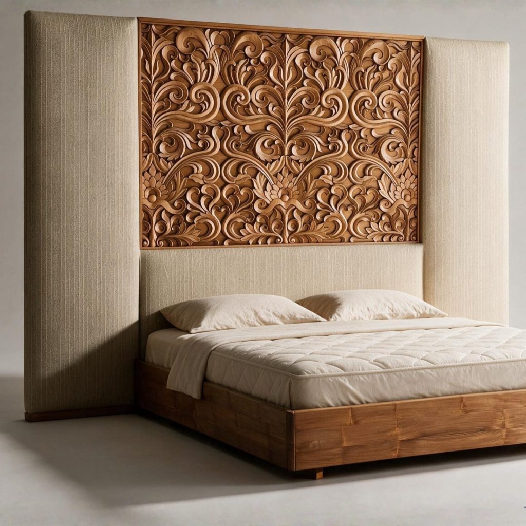 Bed with Hand Carved Headboard