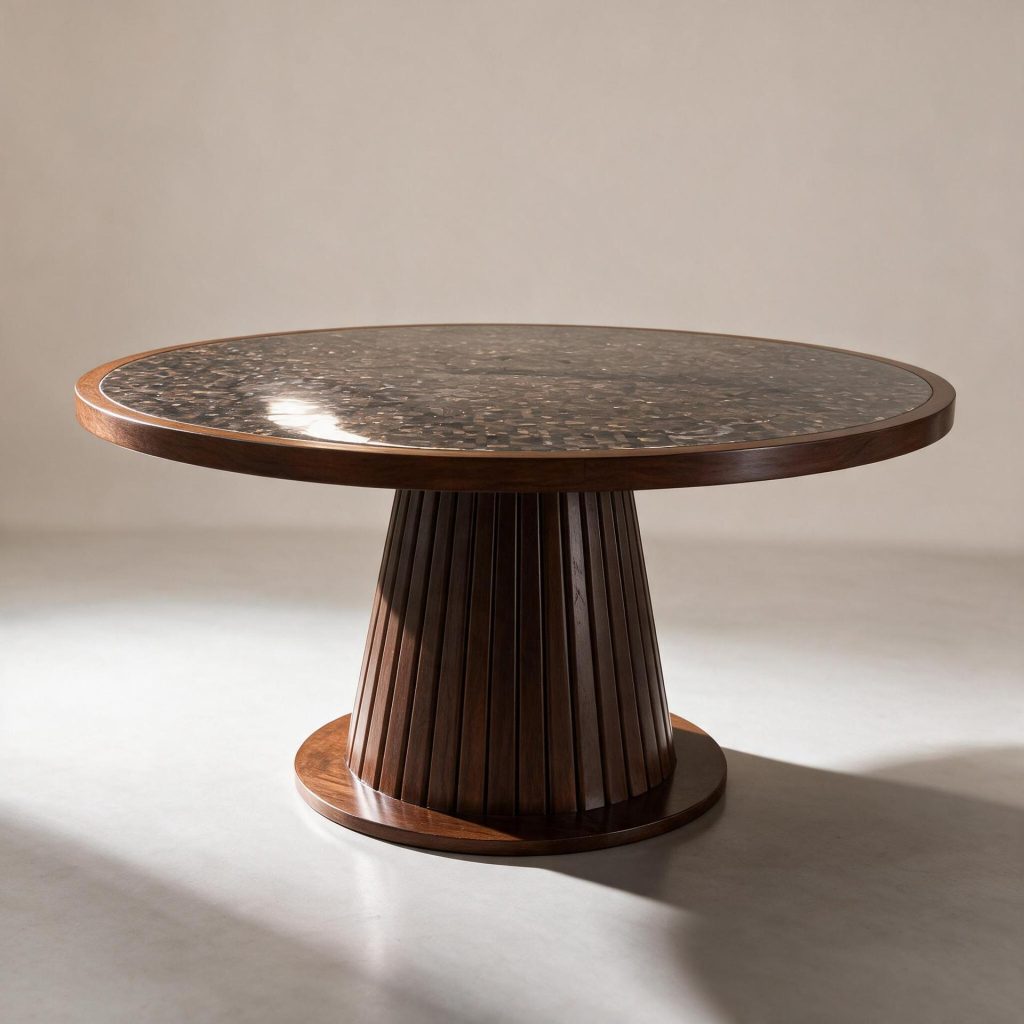 Round Dining Table With Penshell Inlay