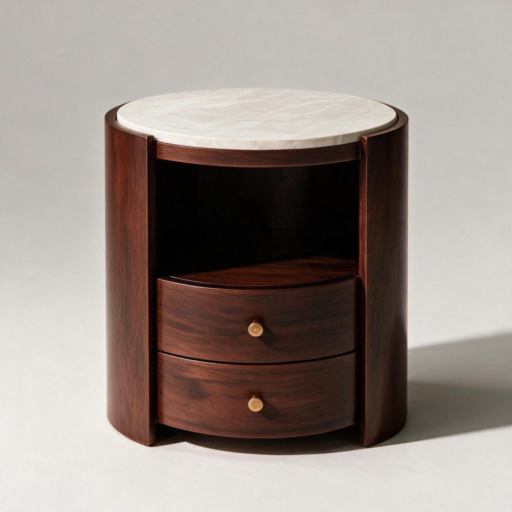 Curvey Bedside Table With Marble Top