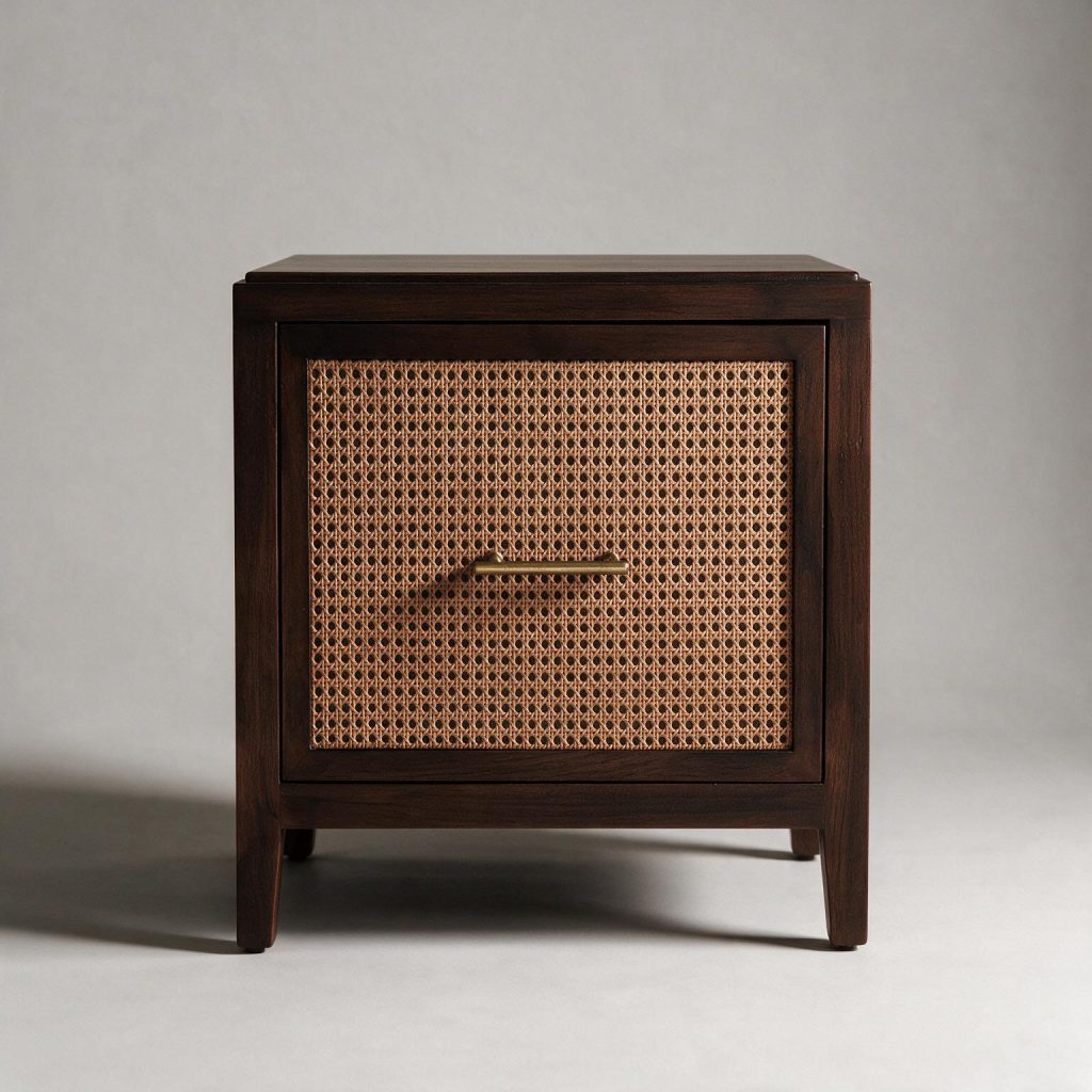 Nusa Bedside Table With Rattan Front