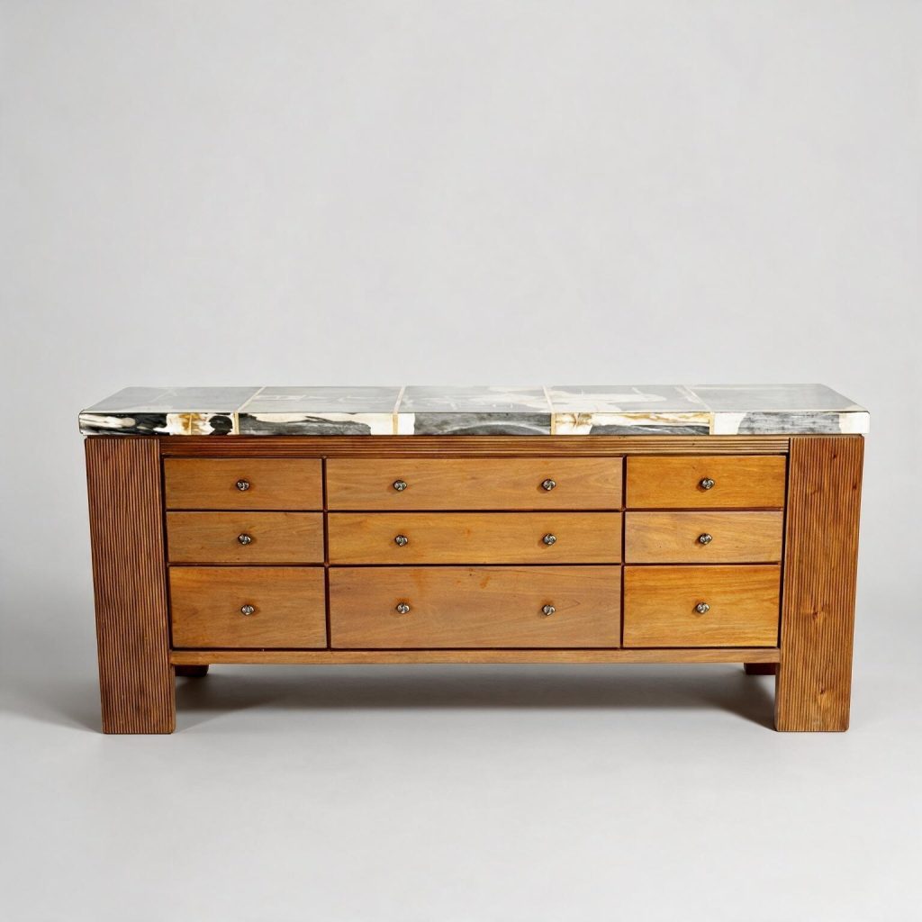 Salcombe Credenza With Petrified Wood Top and Teak Base