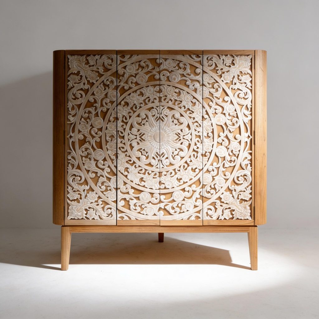 Rachels Carved Painted Wood Cabinet