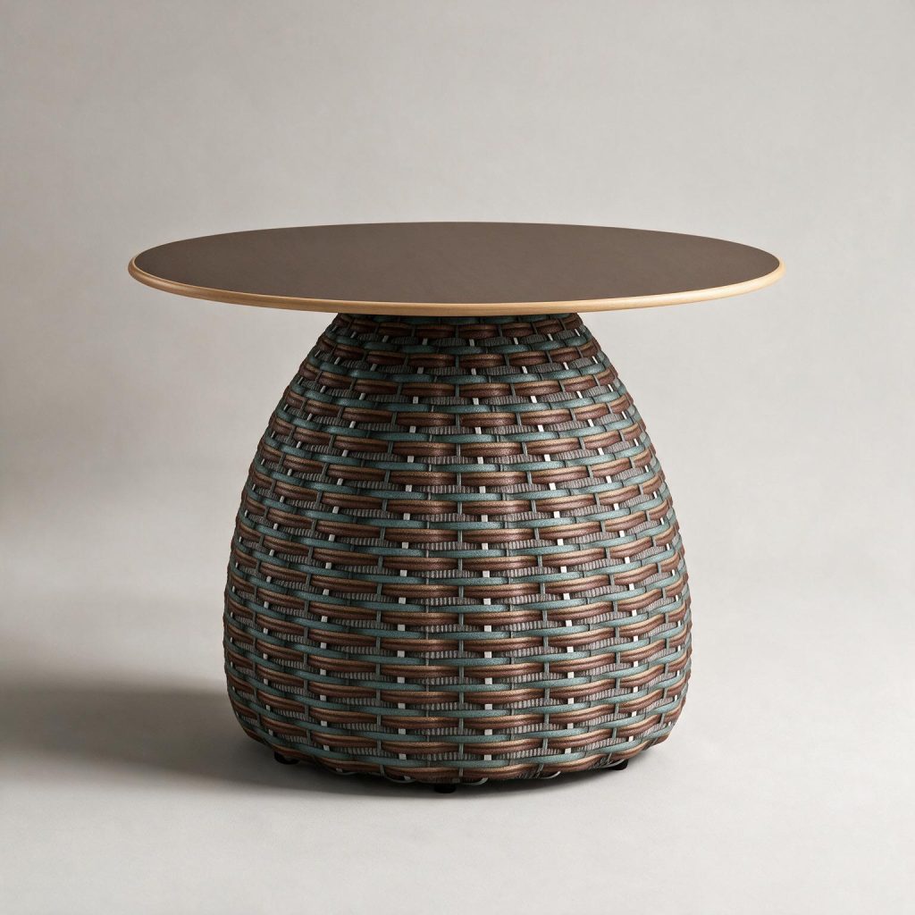 Rachel Synthetic Rattan and Wood Round Side Table