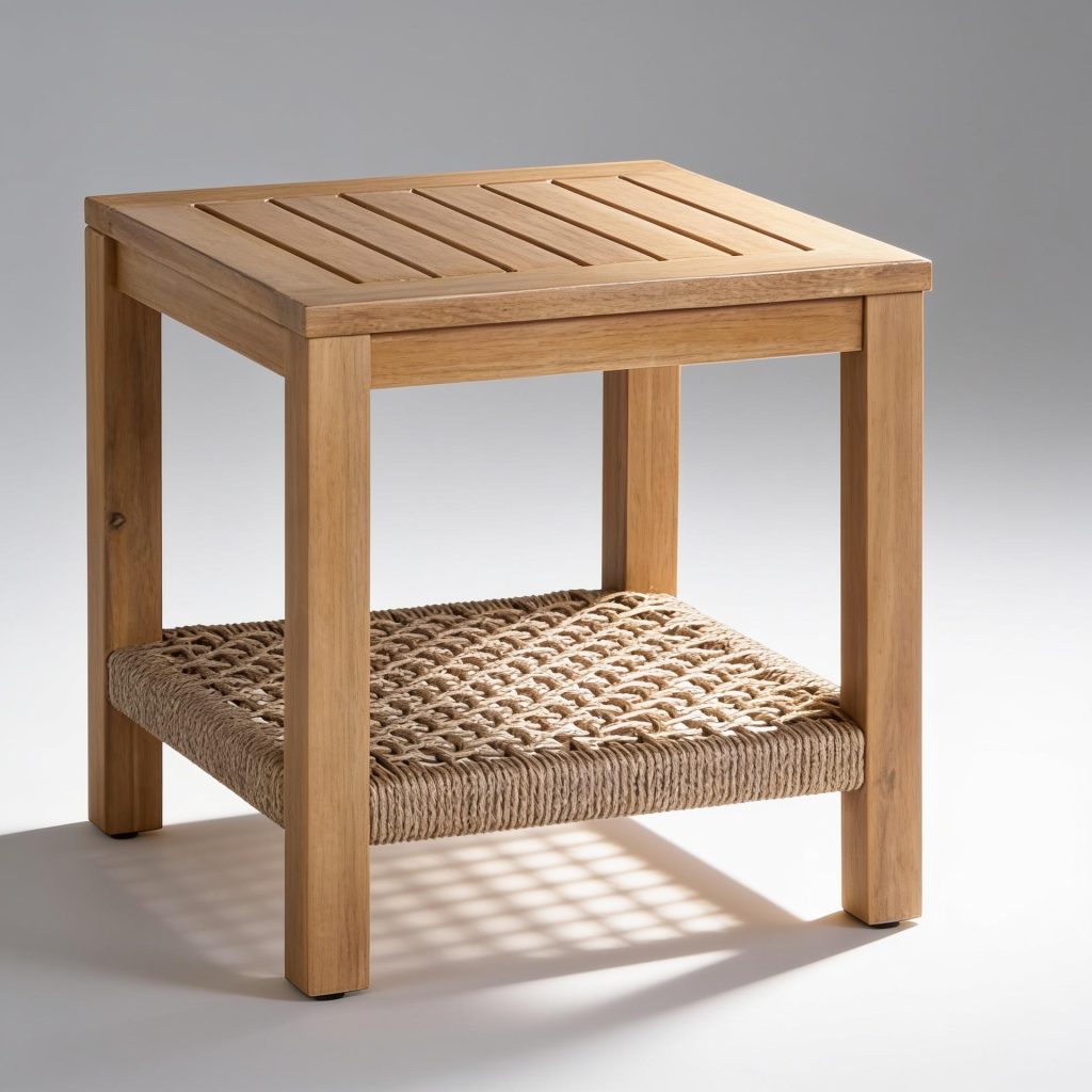 Bluebird Wood and Rattan Side Table