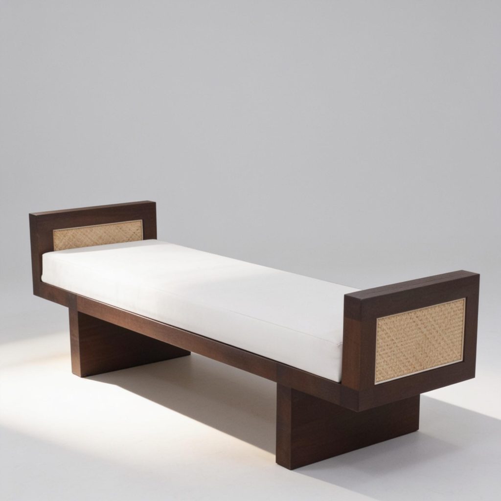 Seagry Bed Bench with Dark Teak and Rattan