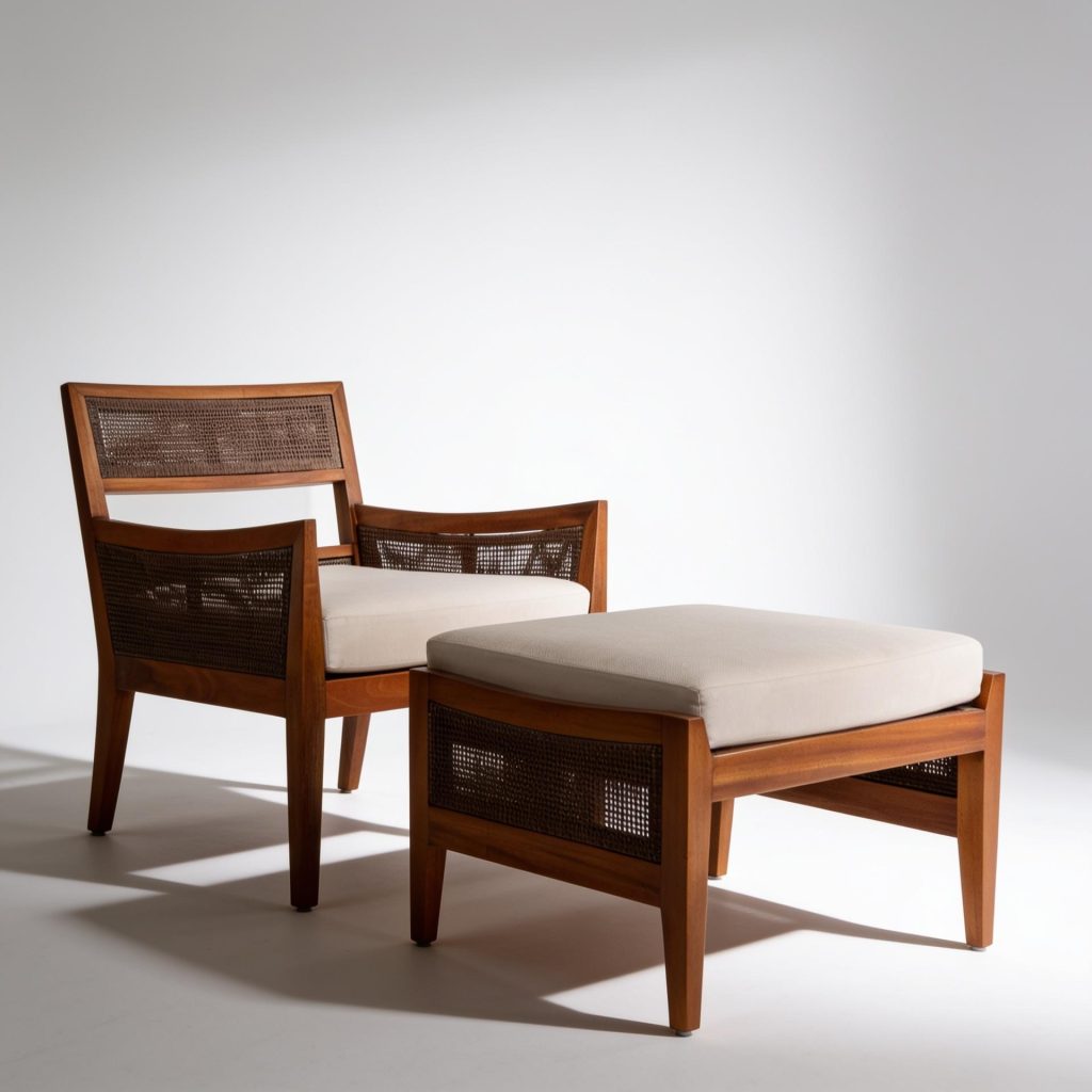 Pippa Rattan Lounge Chair and Foot Stool
