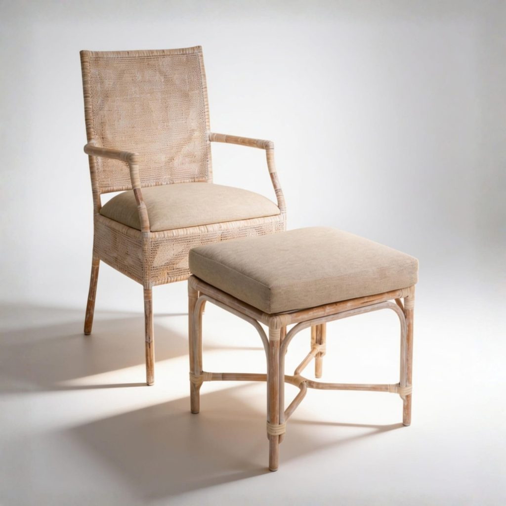 Gillian Rattan Chair and Foot Stool