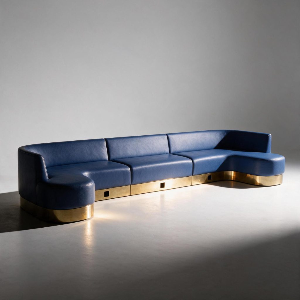 Leather and Brass Tori Sofa