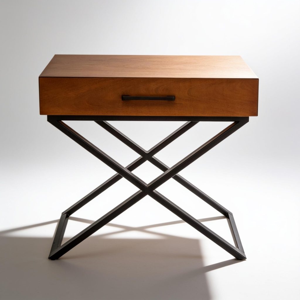 School House Wood and Metal Bedside Table