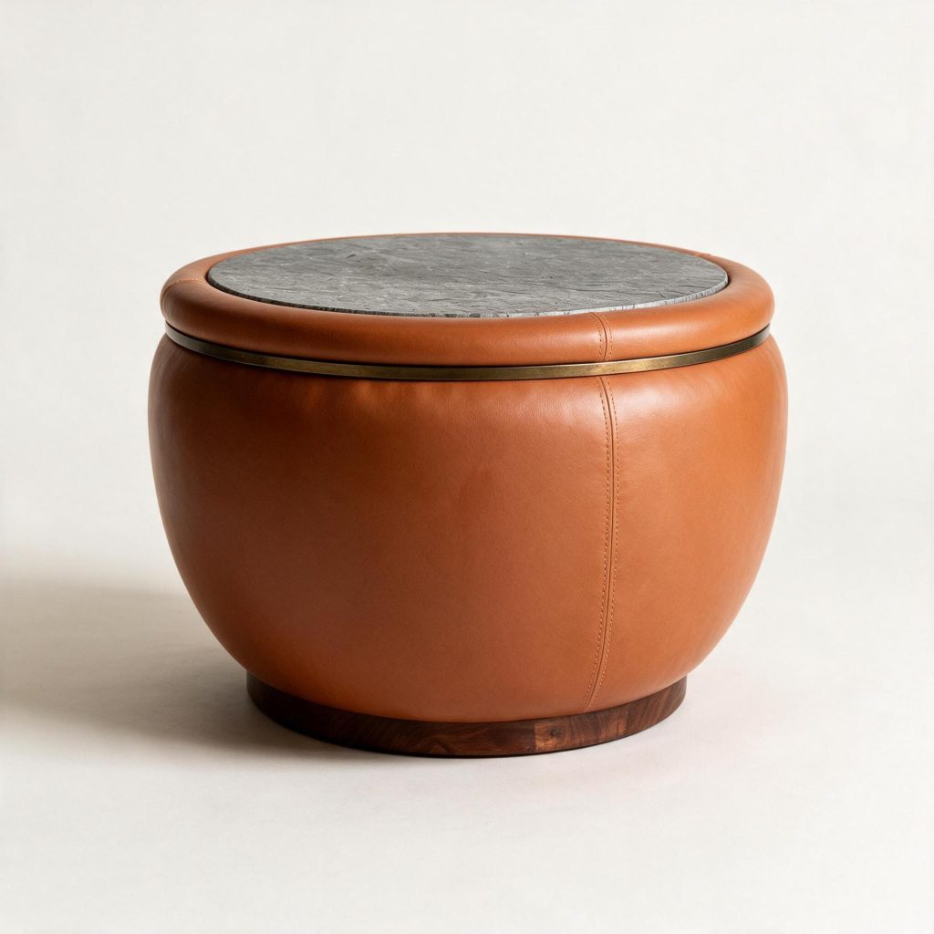 Simon Leather Round Side Table