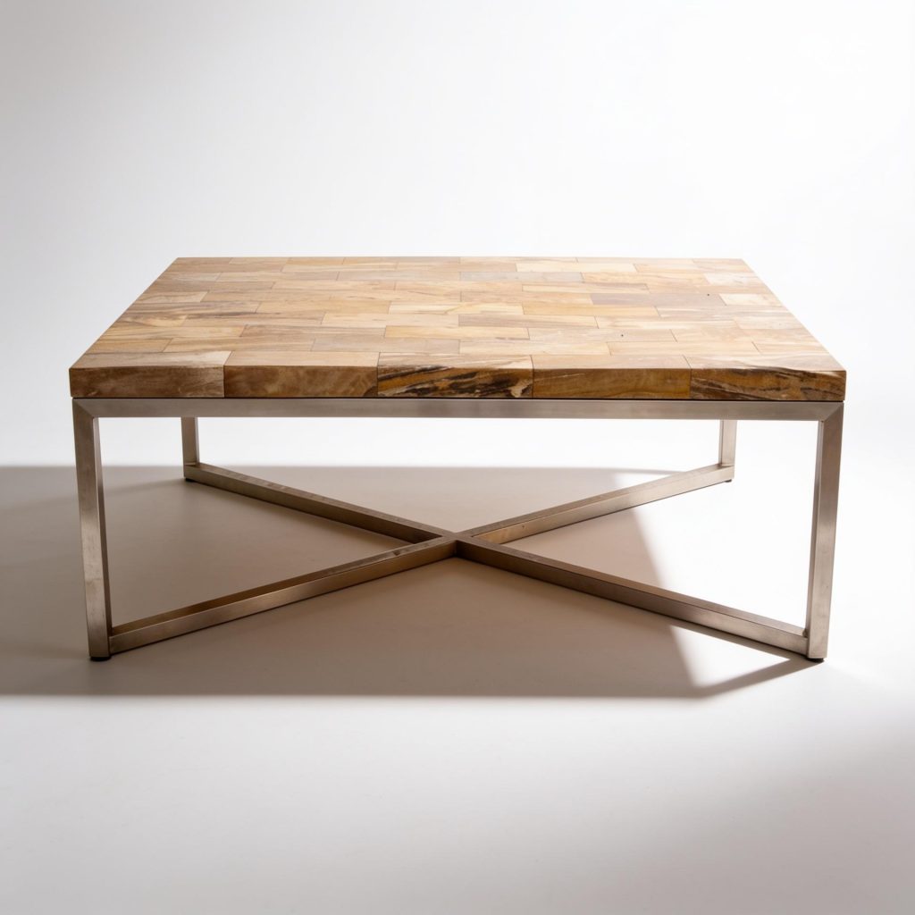 Totty Petrified Wood and Stainless Steel Coffee Table
