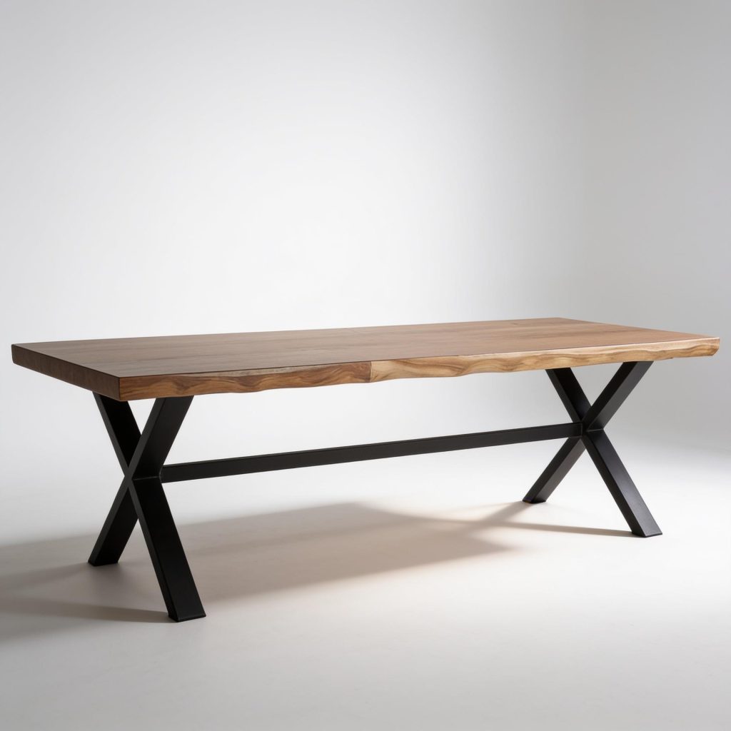 Ibal Large Solid Wood Table With Metal Legs