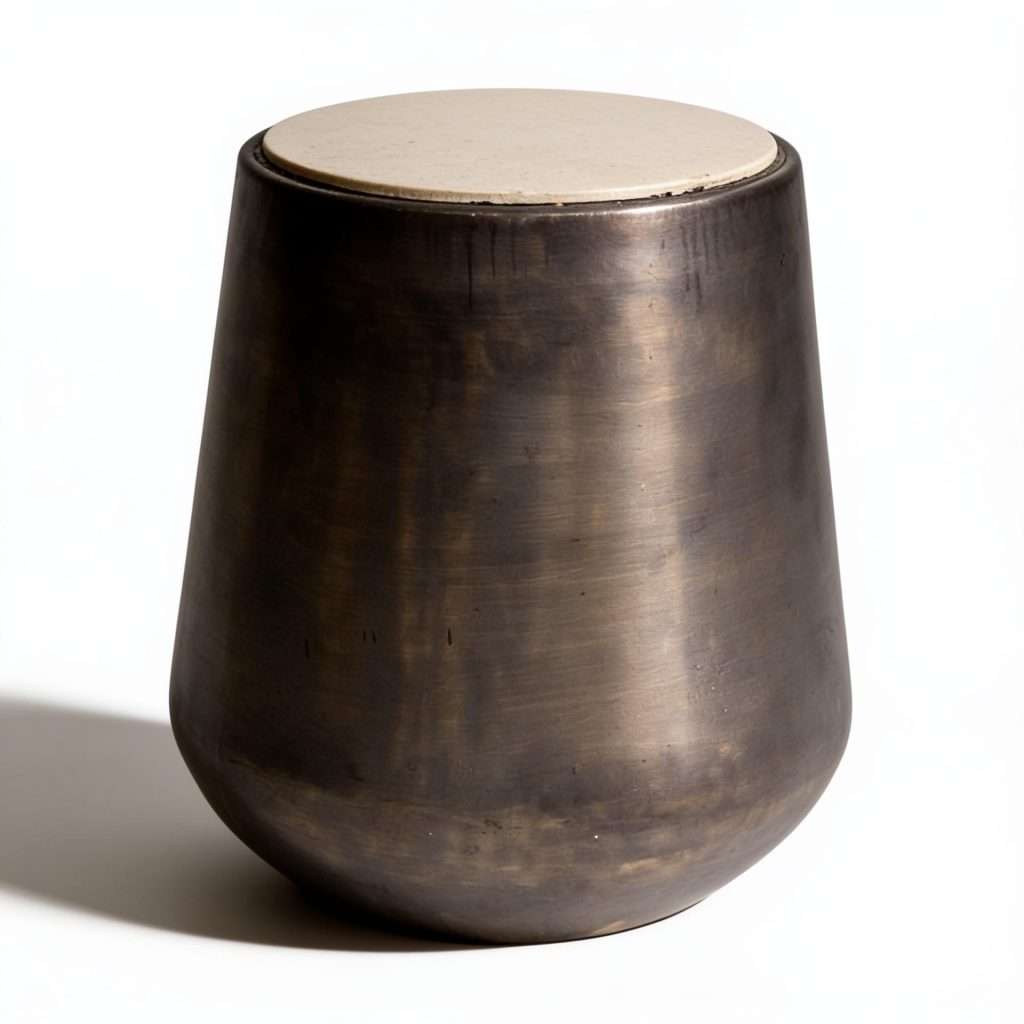 Moyo Metal Drum Side Table With Stone Top
