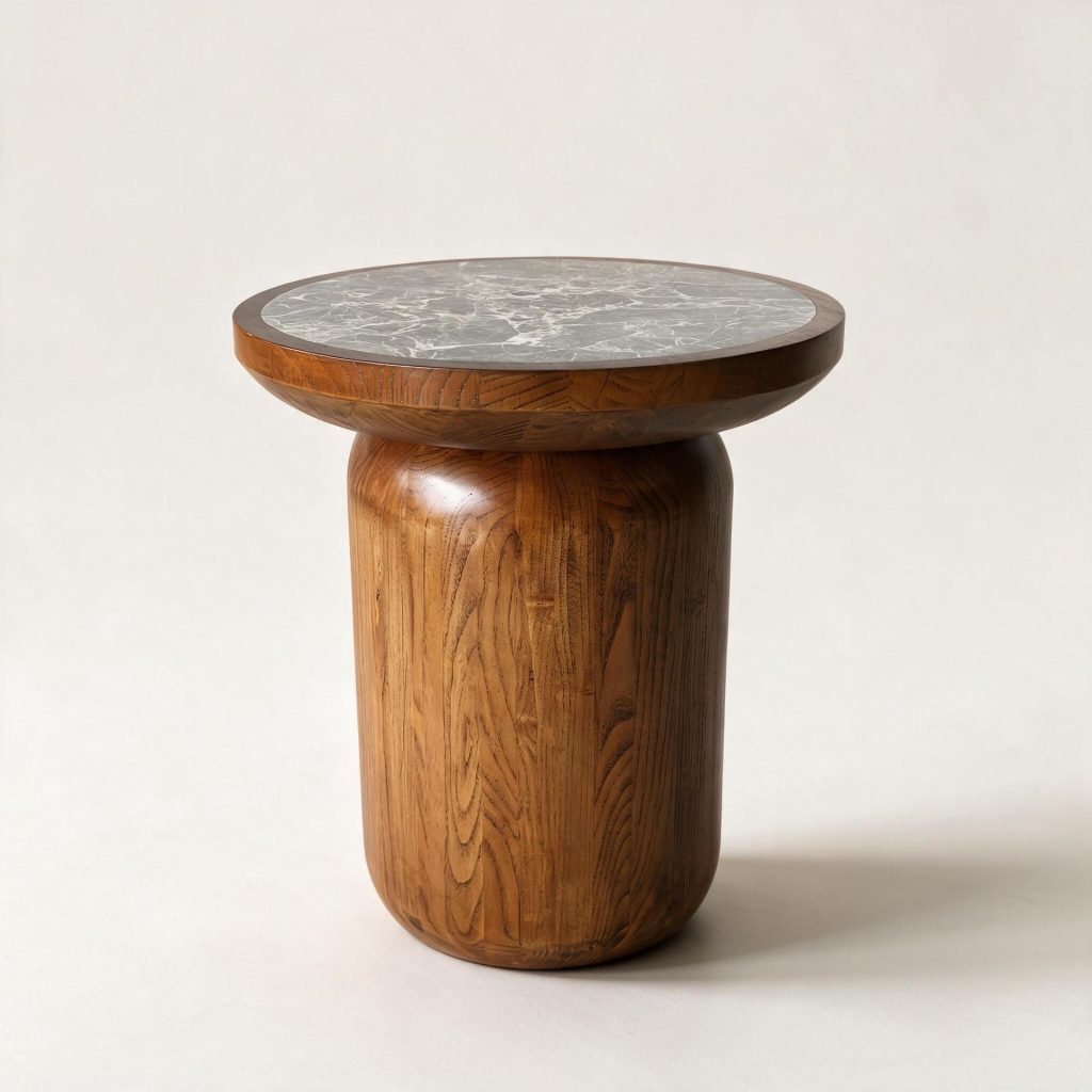 Shannon Wooden Side Table With Marble Top
